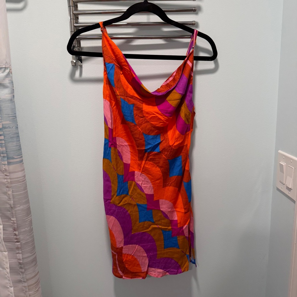 Olivaceous Mini Dress Multicolor Large Retro Geometric Festival Summer Party